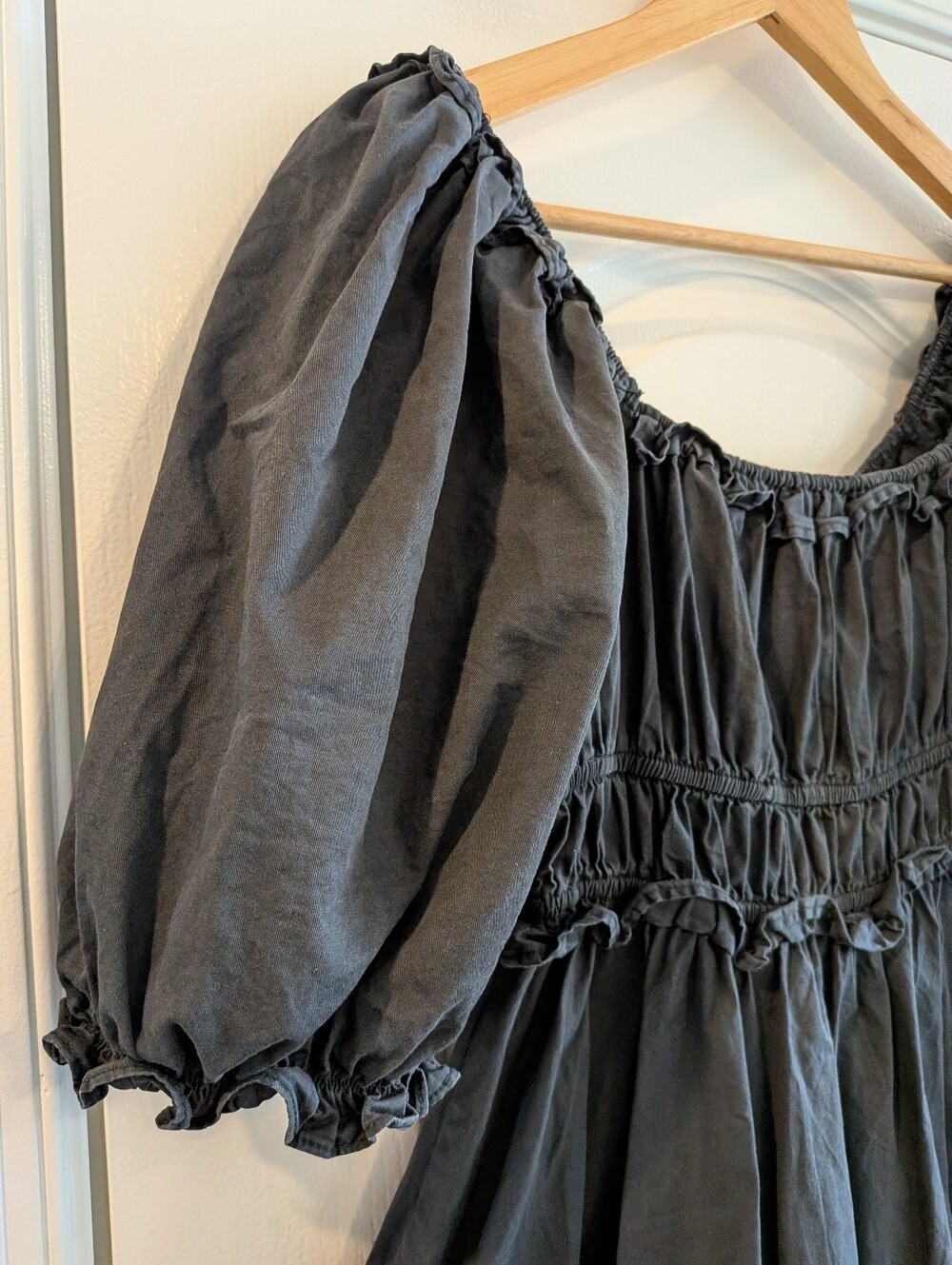 Sofie The Label Black Puff Sleeve Smocked Babydoll Cottagecore Mini Dress Size S - Picture 12 of 16